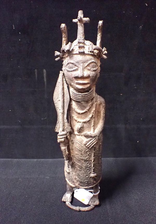 A BENIN CAST BRONZE FIGURE