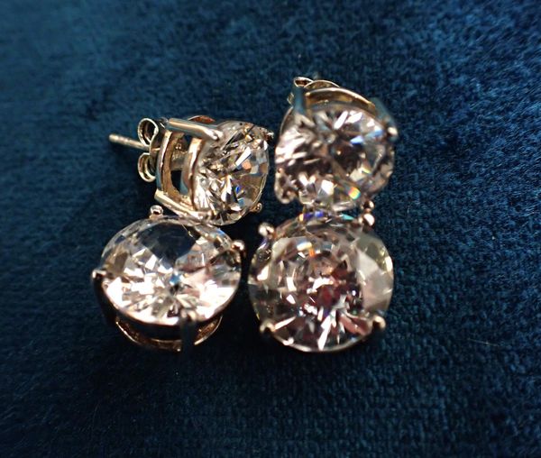 A LARGE PAIR OF CUBIC ZIRCONIA DROP EARRINGS