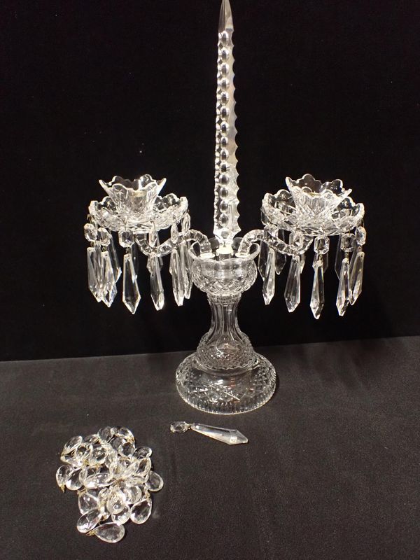 A WATERFORD TWO-BRANCH LUSTRE CANDELABRA