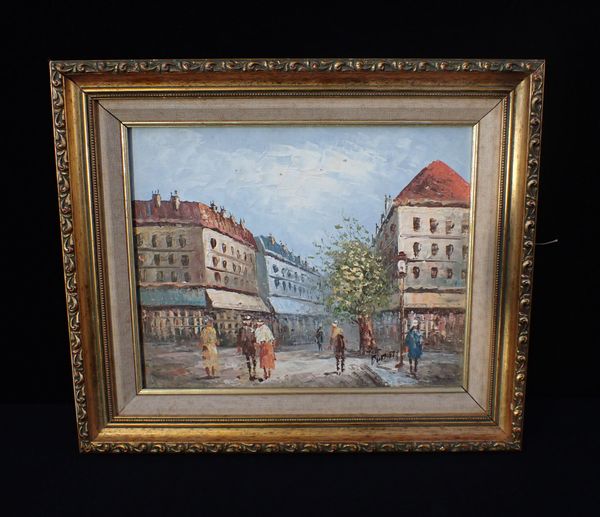 BURNETT:  PARISIAN STREET SCENE, OIL ON BOARD