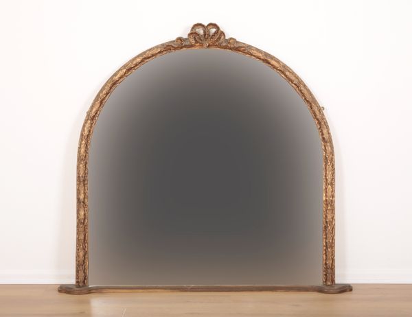 A LARGE GILTWOOD OVERMANTEL MIRROR