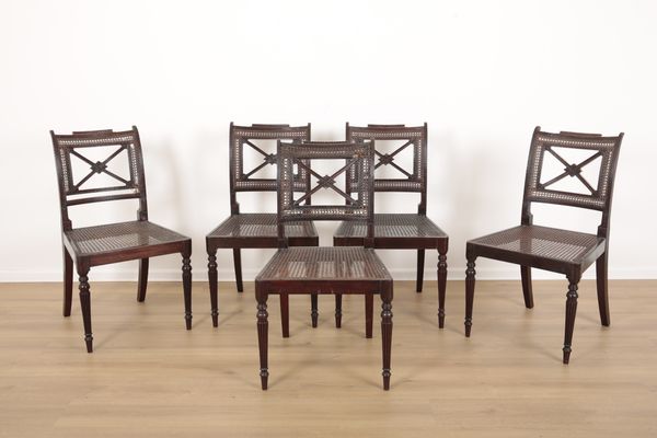 A SET OF FIVE REGENCY MAHOGANY DINING CHAIRS IN THE MANNER OF GILLOWS