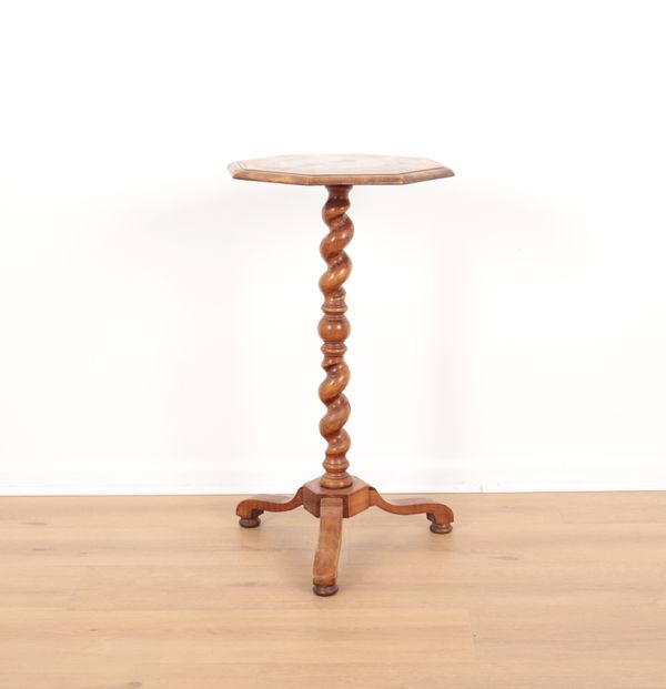 A WILLIAM AND MARY STYLE WALNUT AND PARQUETRY CANDLESTAND