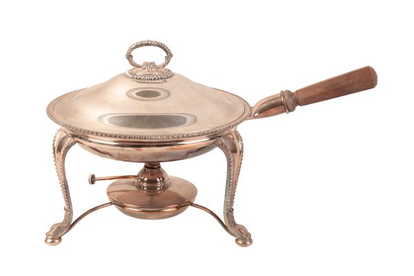 A SILVER PLATED FLAMBÉ PAN