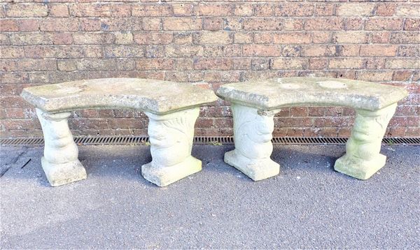 A PAIR OF RECONSTITUTED STONE GARDEN BENCHES