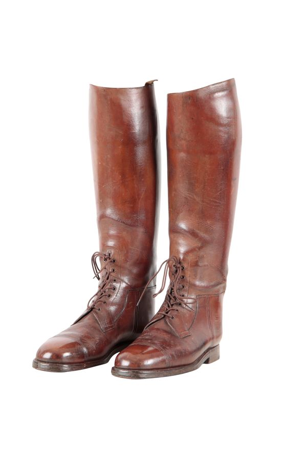 TOM HILL, LONDON: A PAIR OF BROWN LEATHER FIELD BOOTS