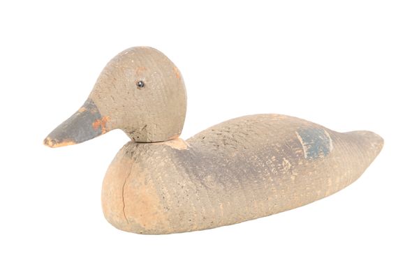 AN EDWARDIAN WOODEN DECOY MALLARD DUCK