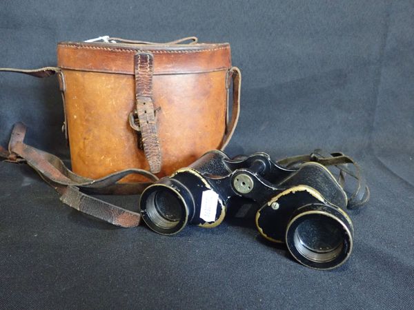 A PAIR OF WATSON MILITARY BLACK LACQUERED BINOCULARS