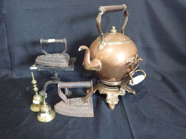 A 19TH CENTURY COPPER TEA KETTLE AND STAND