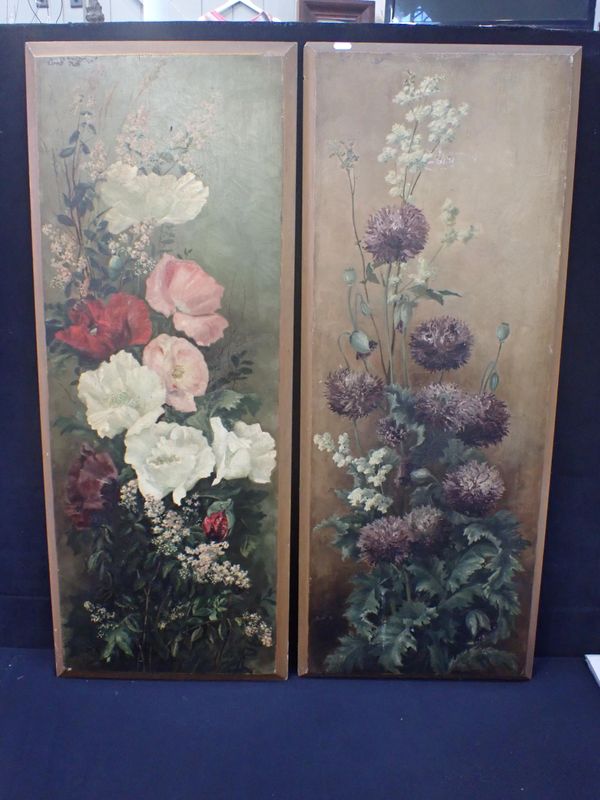 A PAIR OF VICTORIAN PAINTED WOODEN PANELS
