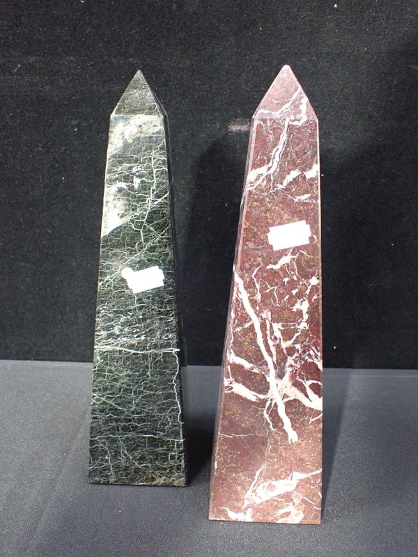 TWO DECORATIVE MARBLE OBELISKS