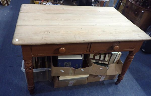 A VICTORIAN SCRUBBED-TOP PINE KITCHEN TABLE