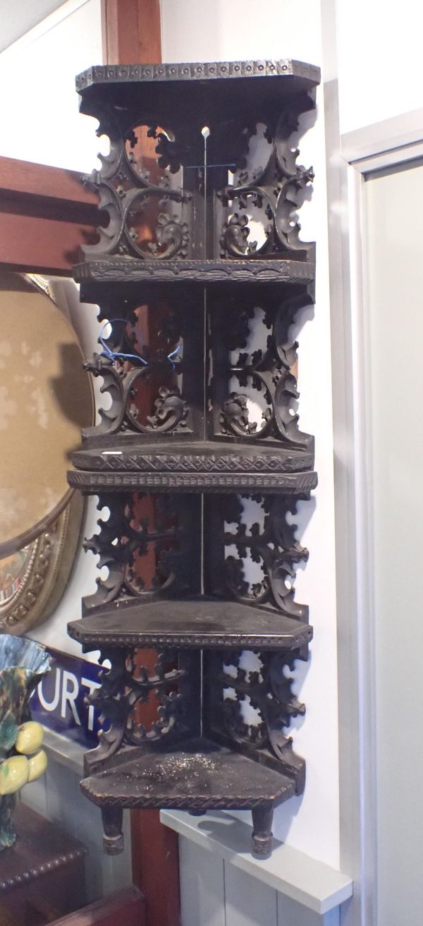 A 19TH CENTURY GOTHIC CORNER SHELF