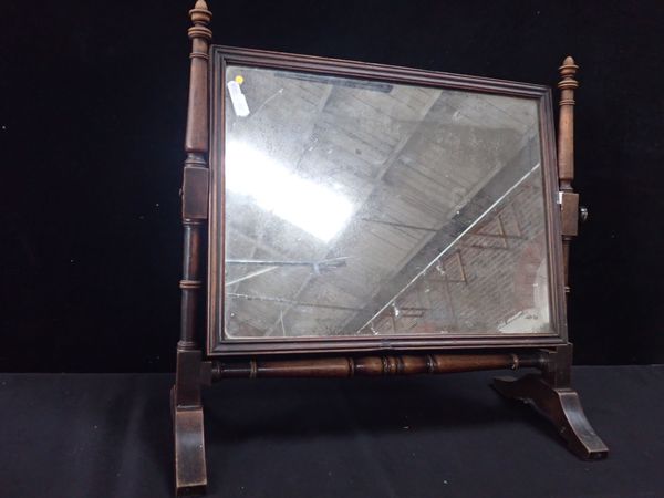 A 19TH CENTURY MAHOGANY RECTANGULAR SKELETON TOILET MIRROR