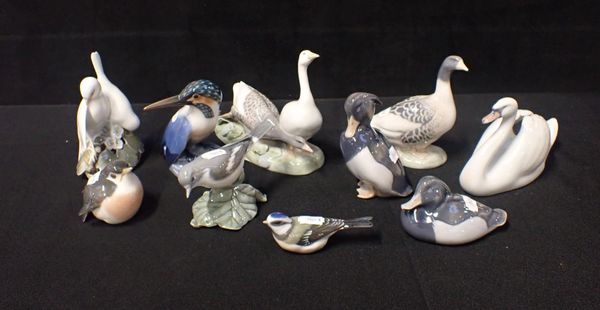 NINE ROYAL COPENHAGEN PORCELAIN FIGURES OF BIRDS