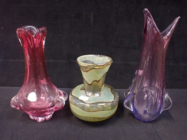 THREE PIECES OF BOHEMIAN ART GLASS