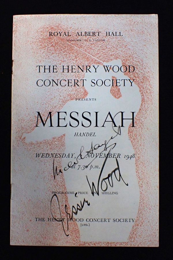 PROGRAMME FOR HANDEL'S MESSIAH SIGNED BY KATHLEEN FERRIER, MALCOLM SARGENT AND OTHERSND OTHERS