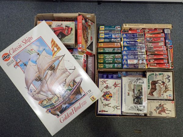 FOUR BOXES OF UNMADE AIRFIX AND OTHER MODEL KITS