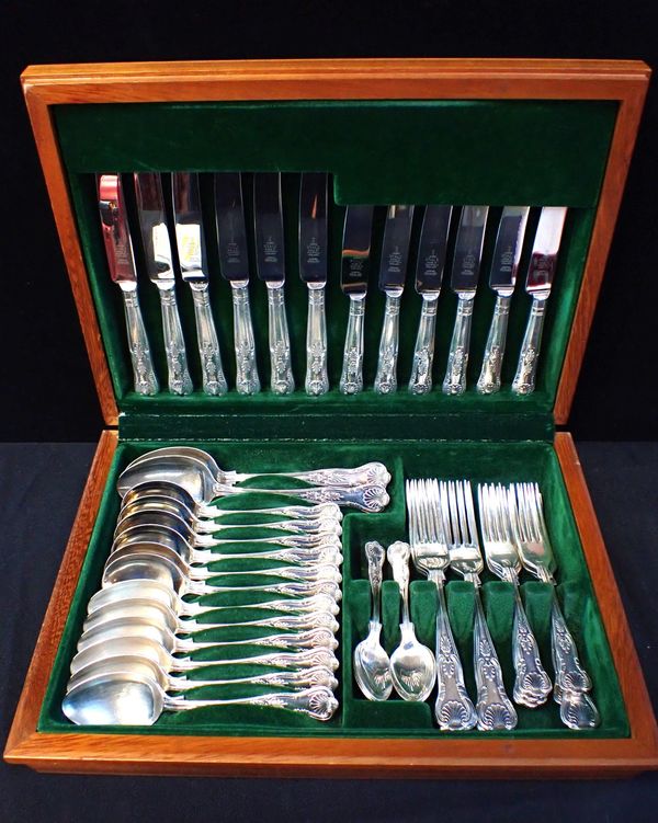 A CASED 'KINGS' PATTERN RYALS SILVER PLATED CUTLERY SET