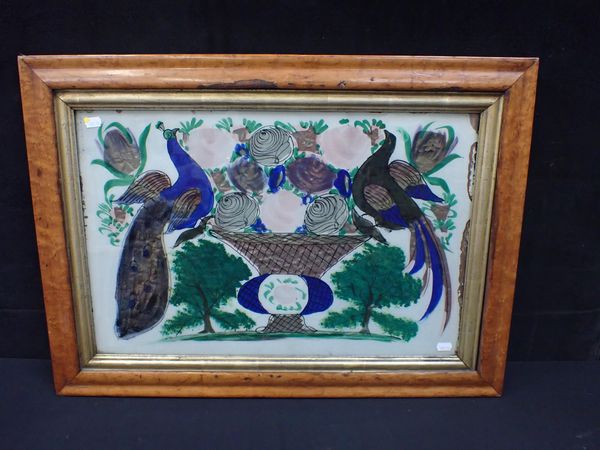 A 19TH CENTURY FOLK-ART REVERSE GLASS PAINTING