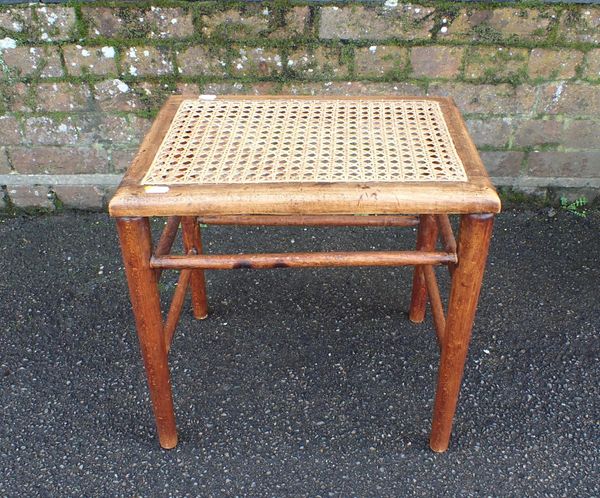 AN EDWARD VII CORONATION STOOL, BEECH FRAMED