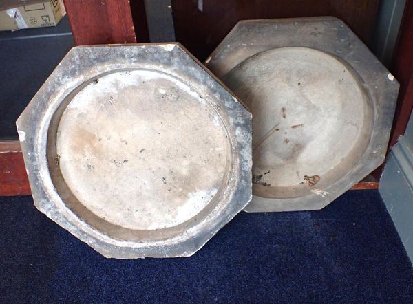 TWO OCTAGONAL RECONSTITUTED STONE DISHES