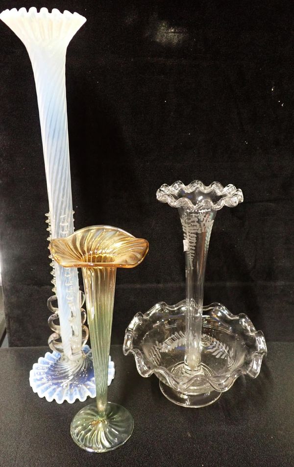 A VASELINE GLASS TRUMPET VASE