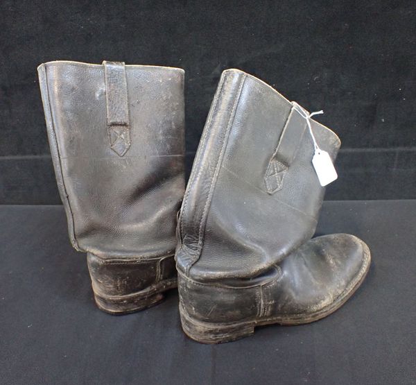 A PAIR OF OLD LEATHER FLYING BOOTS