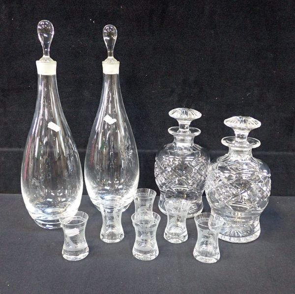 A PAIR OF MODERN SCANDINAVIAN STYLE DECANTERS