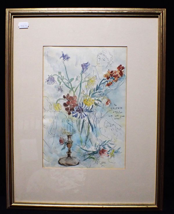 'WILK': STUDY OF FLOWERS, FIGURES AND CANDLESTICK