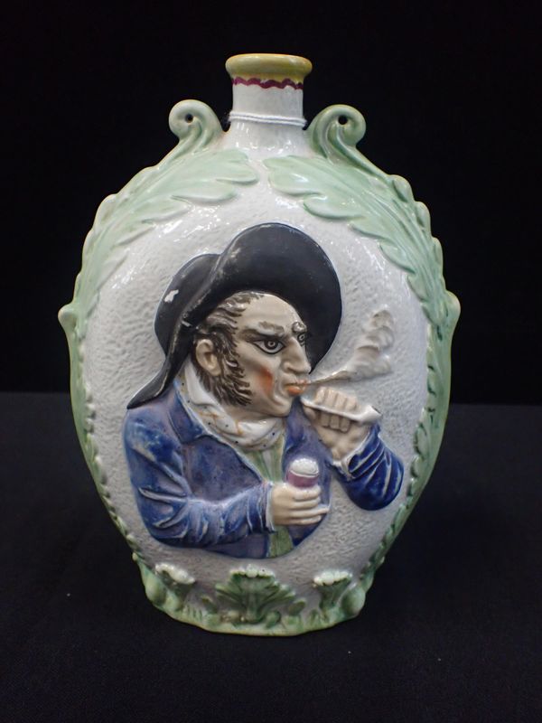 A PEARLWARE MOULDED FLASK