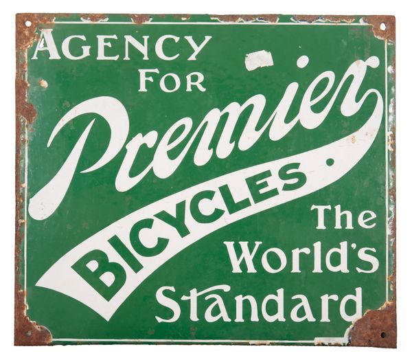 A DOUBLE-SIDED ENAMEL ADVERTISING SIGN FOR PREMIER BICYCLES