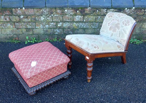 A WILLIAM IV UPHOLSTERED FOOT STOOL