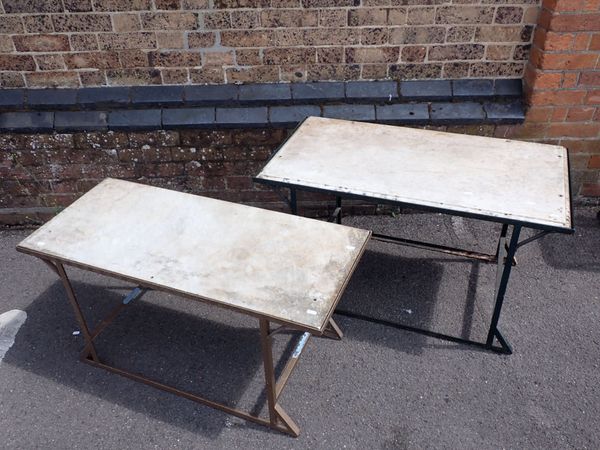 TWO MARBLE TOPPED GARDEN OR CONSERVATORY TABLES