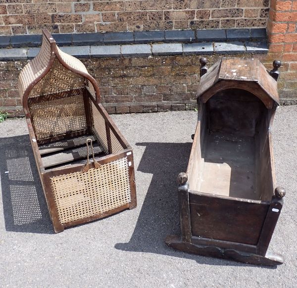 A FRUITWOOD AND OAK CRADLE