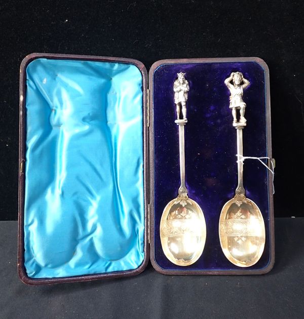 A CASED PAIR OF ATKIN BROS SERVING SPOONS