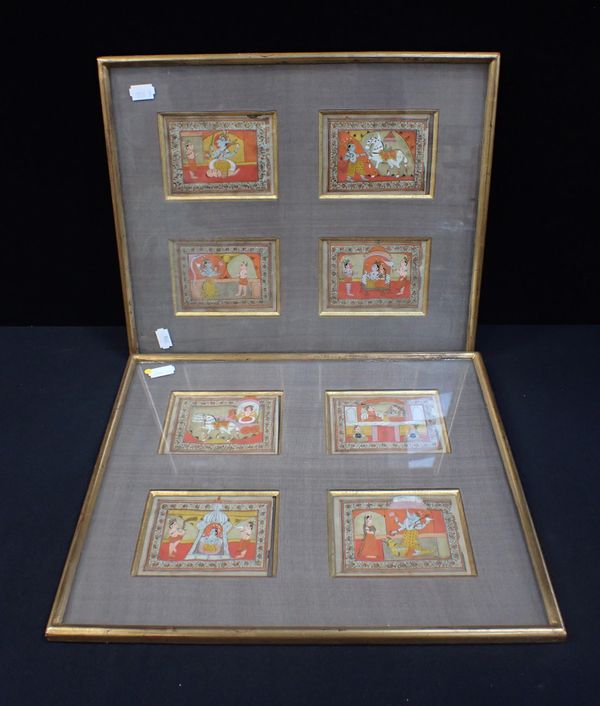 EIGHT INDIAN MINIATURE PAINTINGS