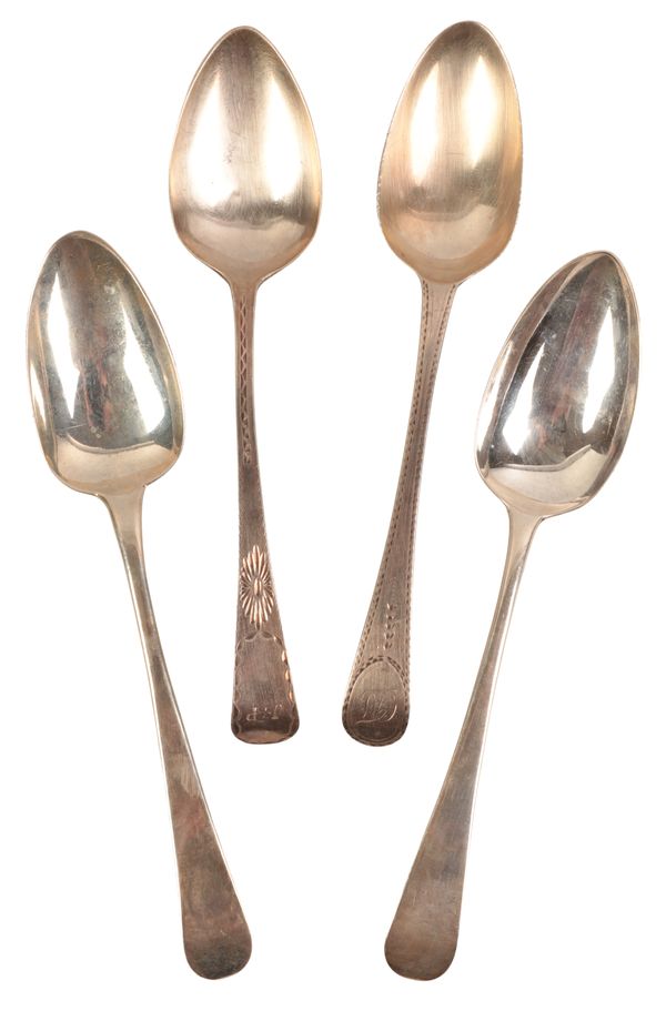 THREE GEORGE III EXETER SILVER TABLESPOONS