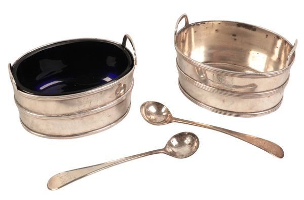 A MATCHED PAIR OF GEORGE III SILVER OVAL SALTS