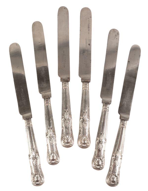 A SET OF SIX VICTORIAN SILVER KINGS HONEYSUCKLE PATTERN DESSERT KNIVES