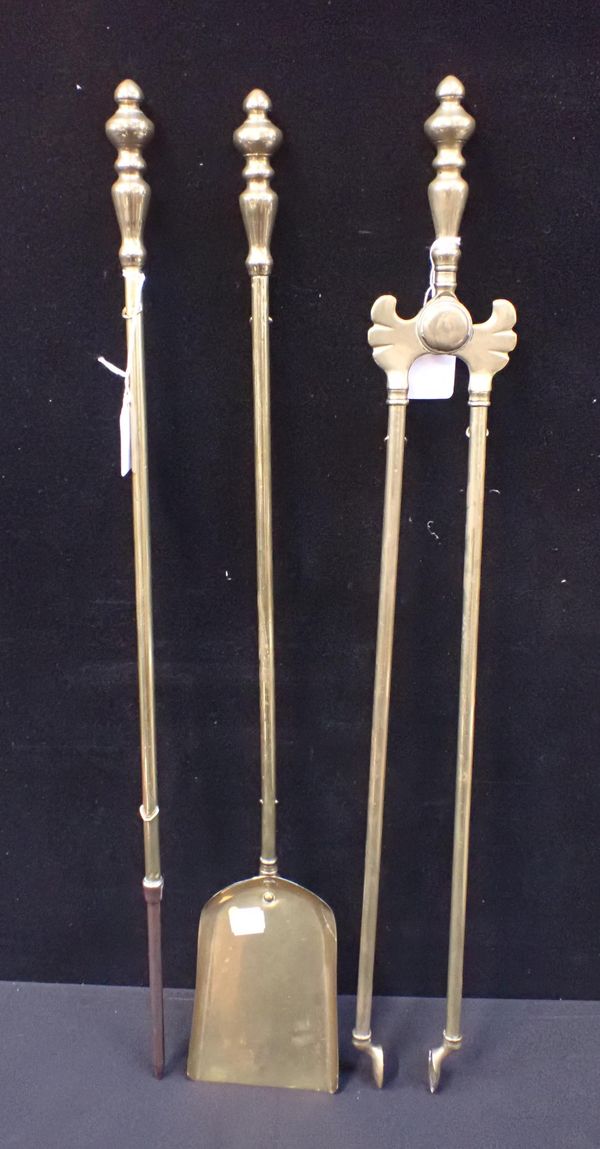 A SET OF BRASS FIRE IRONS