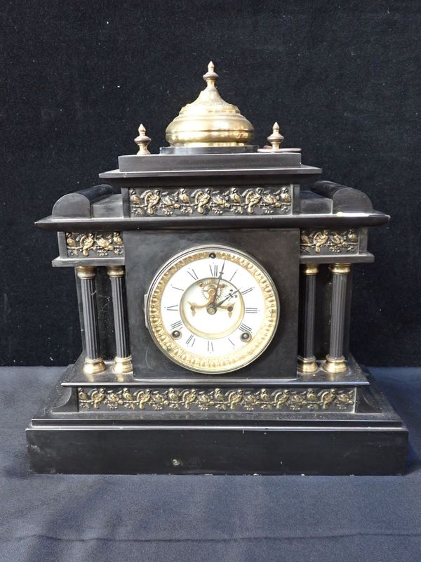 AN ANSONIA SLATE-CASED MANTEL CLOCK