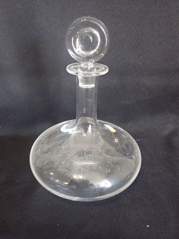 A BACCARAT SHIP'S DECANTER, PLAIN WITH BULL'S EYE STOPPER