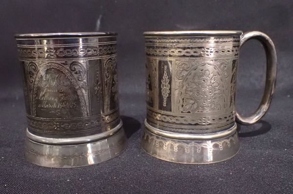 TWO SILVER PLATED CHRISTENING MUGS - ARUNDEL CASTLE