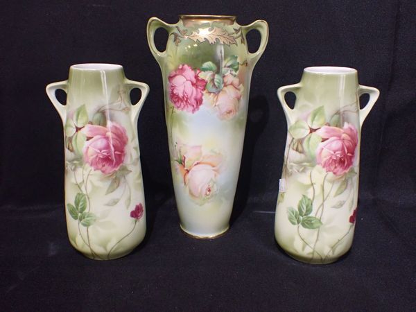 THREE EDWARDIAN LIMOGES STYLE VASES