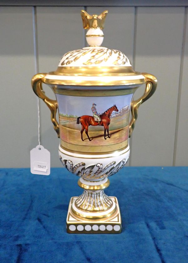 COALPORT ST LEGER CENTENARY VASE AND COVER