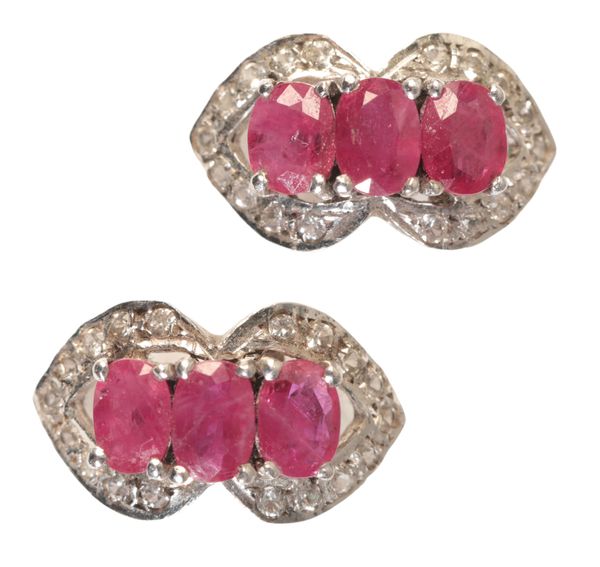 A PAIR OF RUBY AND DIAMOND EARRINGS