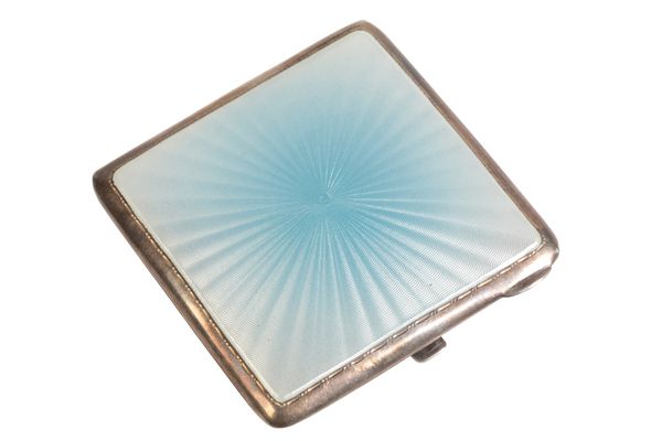 A GEORGE VI OMBRÉ BLUE ENAMELLED SILVER COMPACT