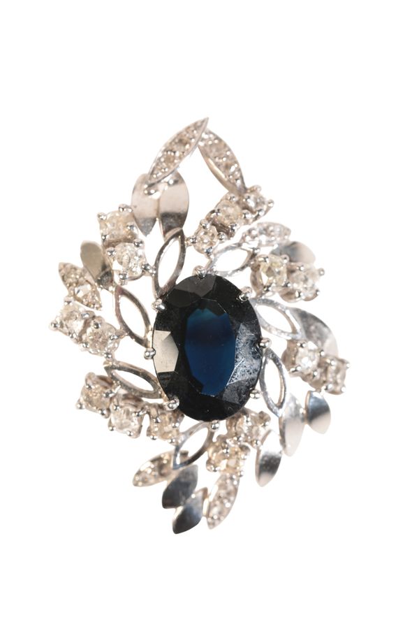 A SAPPHIRE AND DIAMOND PENDANT