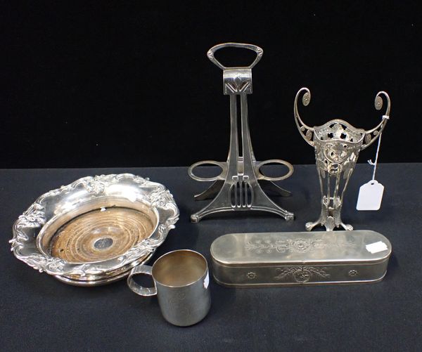 A SILVER-PLATED WMF JUGENDSTIL BOTTLE HOLDER